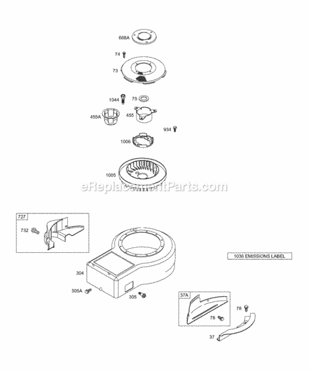 Blower Housing Rotating Screen Diagram and Parts List for 284707-1026-E1 Series Briggs and Stratton Engine